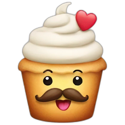 Cute smiling cupcake with moustaches  emoji