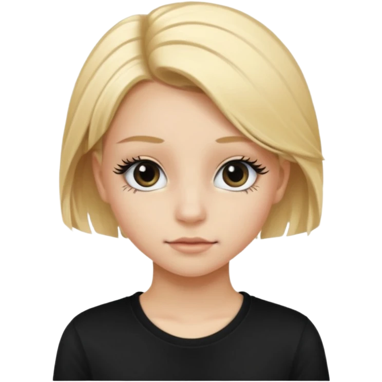 Fille jolie de 15 ans blonde aux cheveux longs avec des faux cils et un t-shirt noir emoji