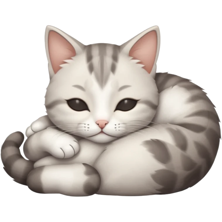 grey and white small cat with eyes closed lying down upside down tightly hugging its own face emoji