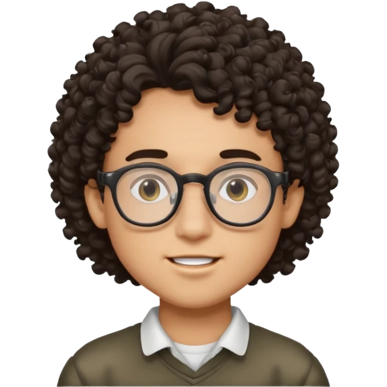 faça um garoto com cabelo tamanho médio cacheado, com óculos e grills preto. emoji