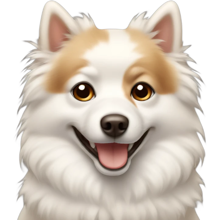 white and beige spitz with brown eyes smiling emoji