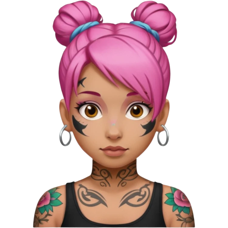 pink hair single bun and lots of face tattoo girl emoji