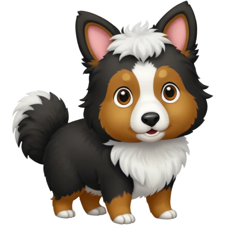 berger australien avec le corps noir et le bout de la queue  et la tete blanche emoji