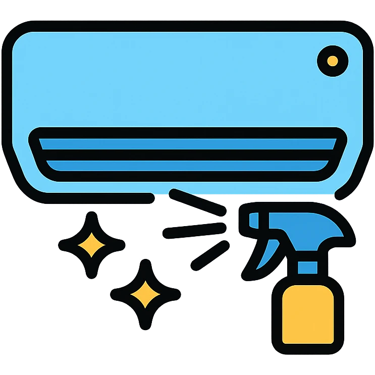 air conditioning cleaning icon showing an AC unit with sparkles or cleaning spray emoji
