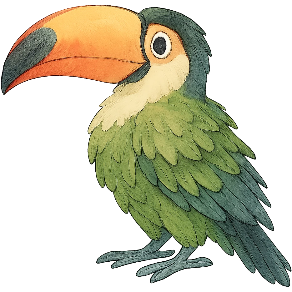 ghibli style tucano bird with lush feathers emoji