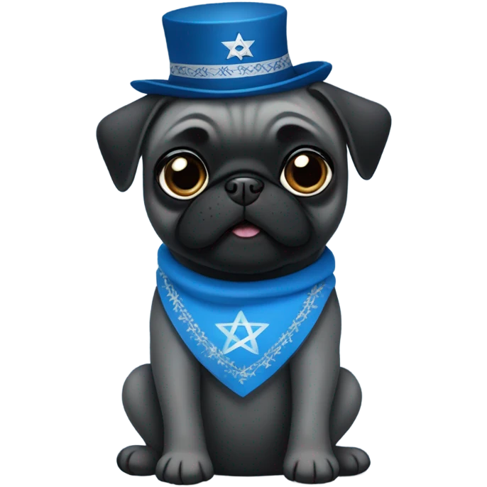 Black pug in a blue dress with a Jewish star on the dress emoji