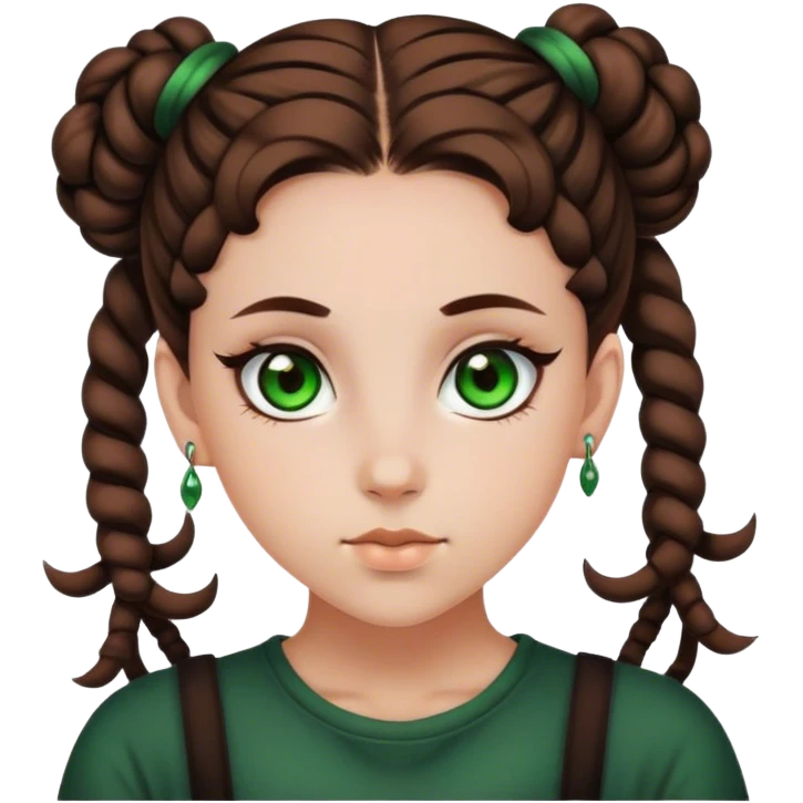 dark green eyed girl with brown space buns hair emoji