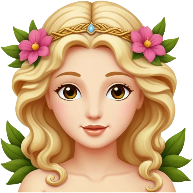 Greek goddess Aphrodite with flowers and a wink emoji