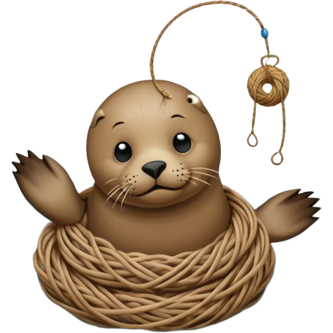 Realistic Seal Stauck with his head in a fishing yarn in the ocean, with plastic floating around emoji