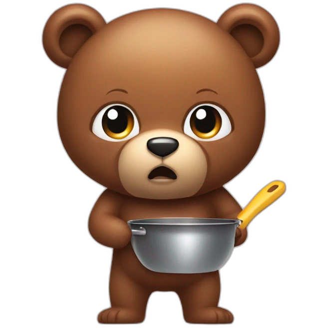 really angry and offended cute cuddly bear toywith a frying pan in hand emoji