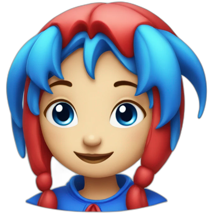 shy cute jester girl red and blue emoji