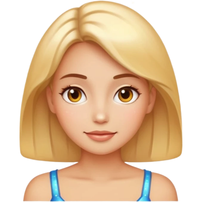 glowing woman face, natural skin, sparkles around, calm and healthy look, emoji style emoji