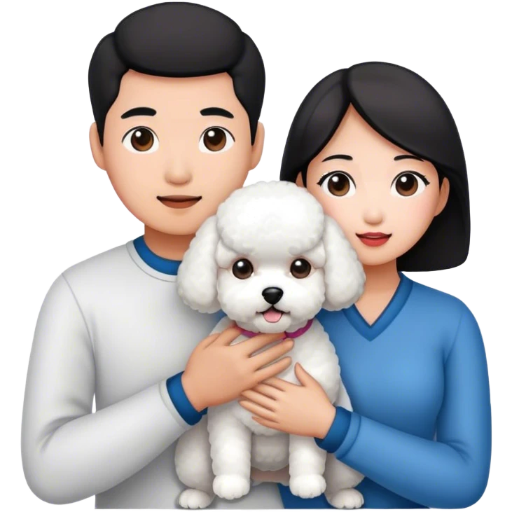 Asian man and woman with a bichon emoji