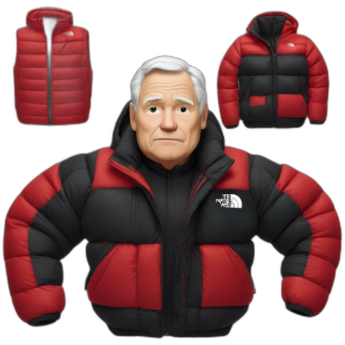 old white man overweight with black and red supreme north face puffy jacket  upper body bust emoji