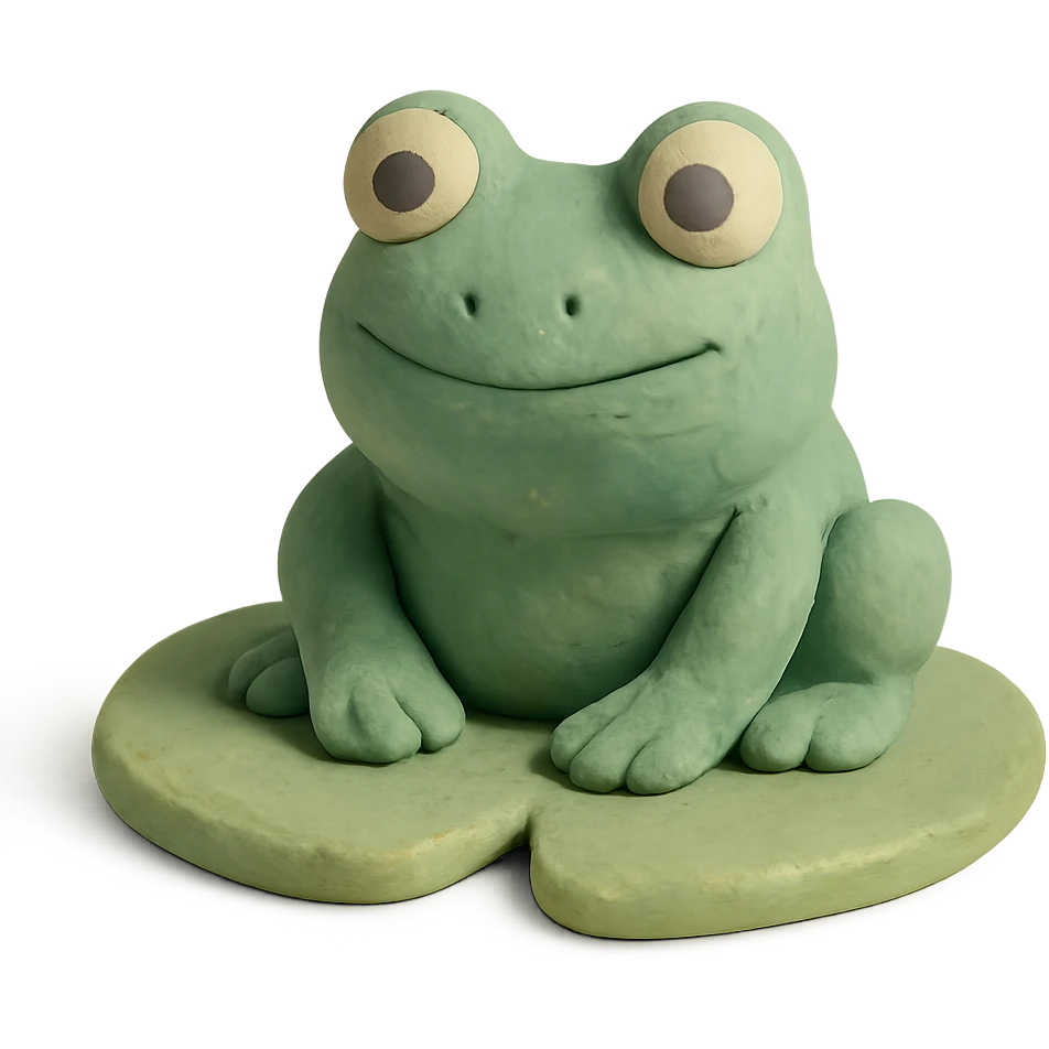 frog sitting on a lily pad in claymation style with visible fingerprints and pastel palette emoji