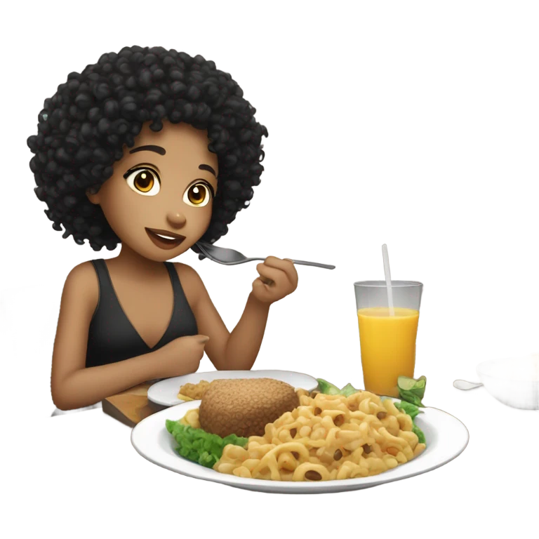 Lightskin girl with black curls eating a food emoji