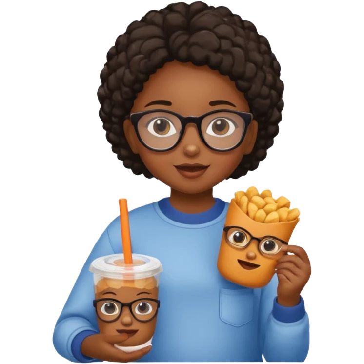 snack holding black girl kid with glasses on eyes emoji