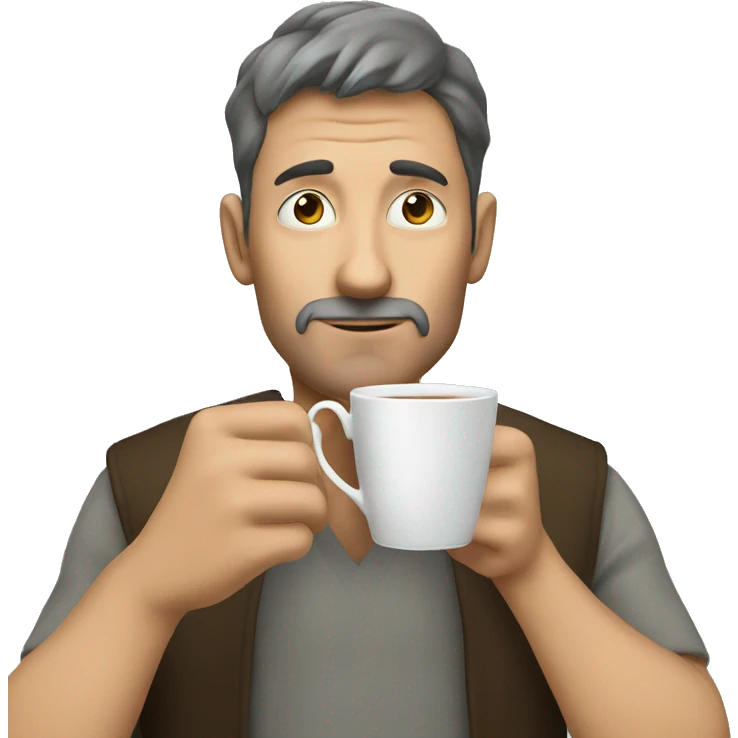 a man drink a tea  with specail cup emoji