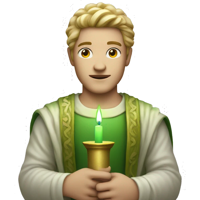 white skin god holding green candle emoji