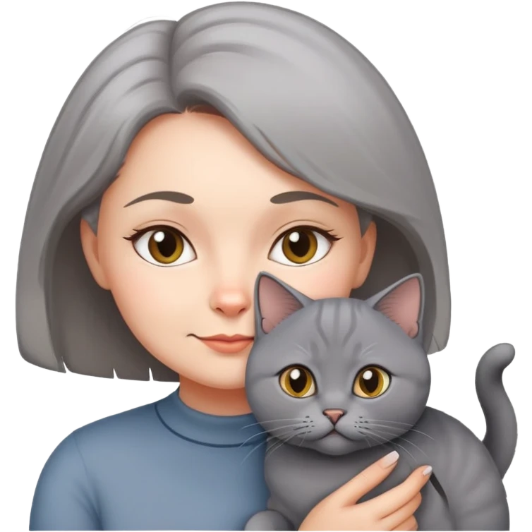 Middle hair girl with gray British cat  emoji