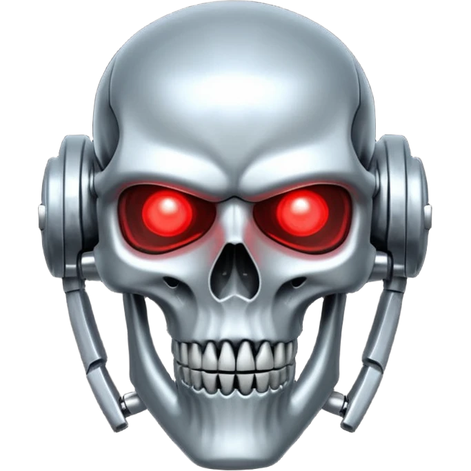 Sci-fi shield badge, terminator style skull, glowing red eyes, crossed futuristic starwars light sable, no background emoji
