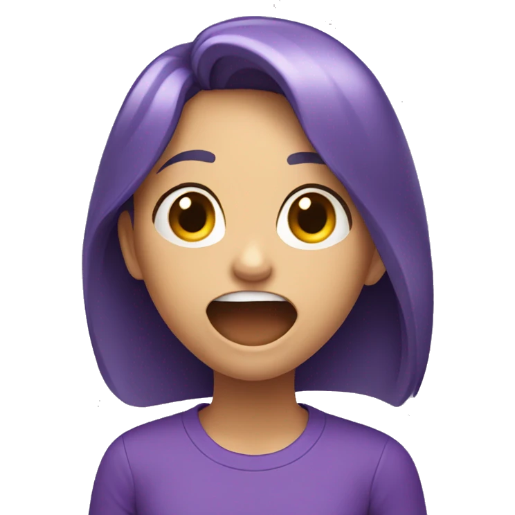 smiling girl in purple shirt, yawning emoji