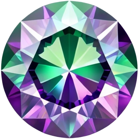 round cut alexandrite gemstone showing color shift from green to purple with holographic iridescent shine emoji