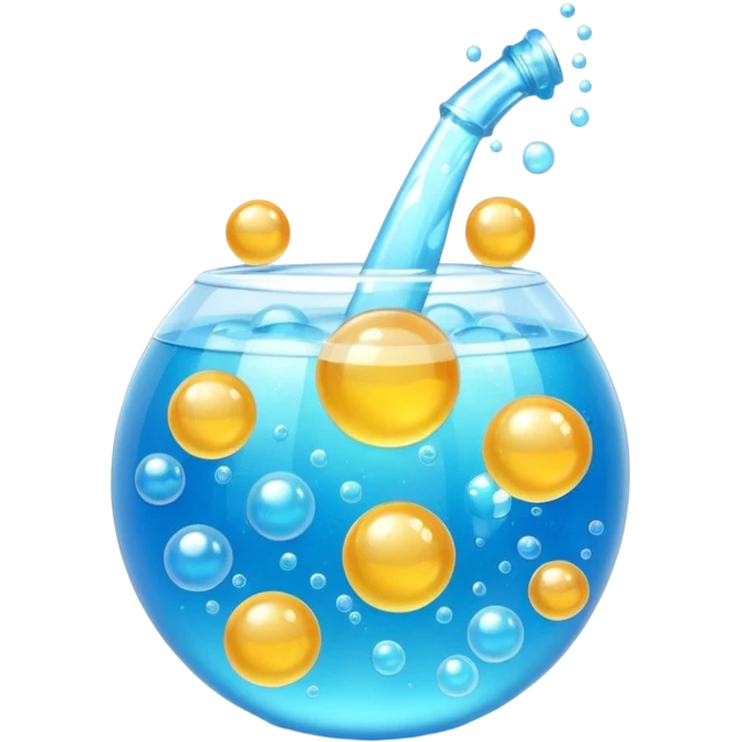 3D iPhone style emoji of bubbly , fizzy bubbles rising, translucent sparkling liquid, isolated on white background, soft shadows, high detail, playful and cute. emoji