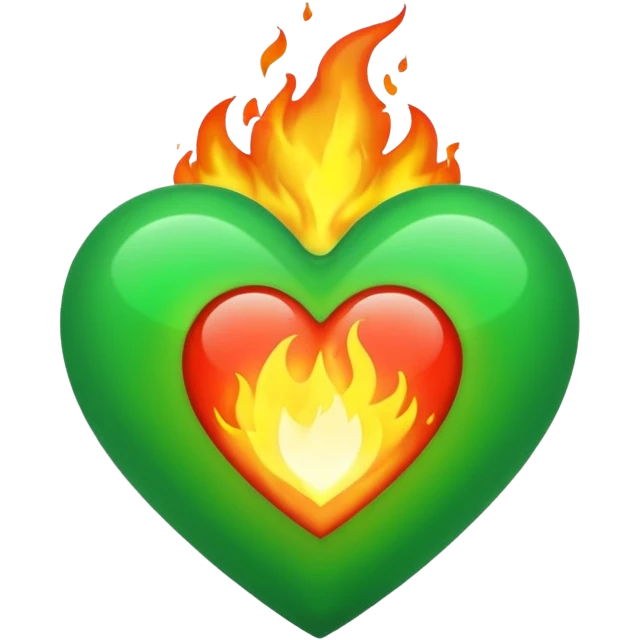 Take the classic Apple "heart on fire" emoji but make it a green heart. emoji