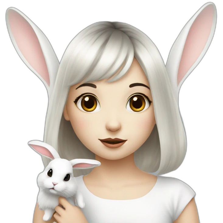 white rabbit with a little girl with black bangs emoji