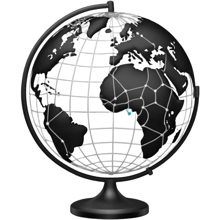 world globe with connected network in white and black colors emoji