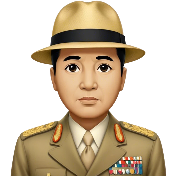 ​Cinematic Realistic Portrait of Sukarno, depicted in a lifelike, realistic style based on his iconic portrait, showcasing his thoughtful, charismatic expression in period attire, rendered with detailed textures and warm, evocative lighting that captures his pioneering spirit and national pride, emoji