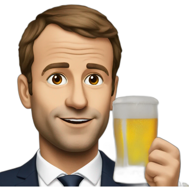 Macron drinks a beer emoji