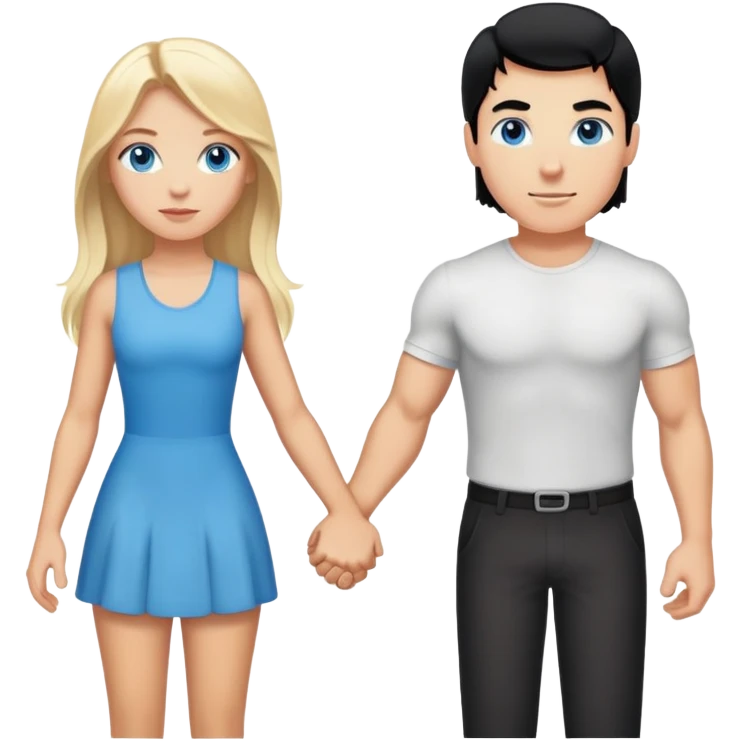 Buff and Tall white man with black hair and white girl with long blonde hair and blue eyes holding hands emoji