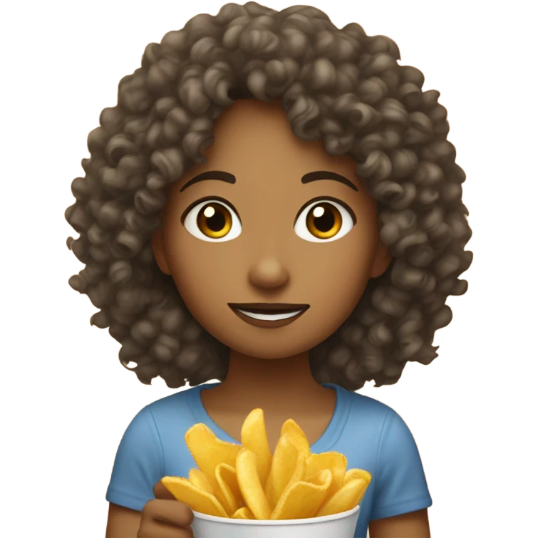 Curly head girl eating hot chips emoji