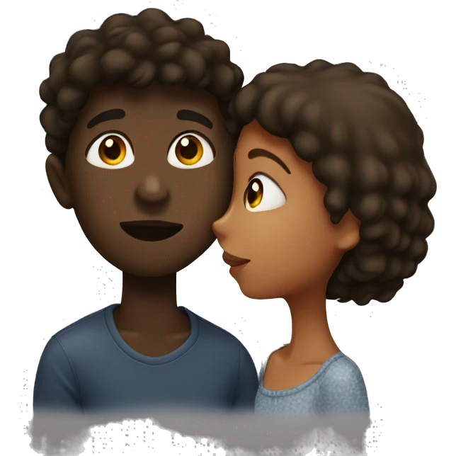 Black boy with brown girl kissing emoji