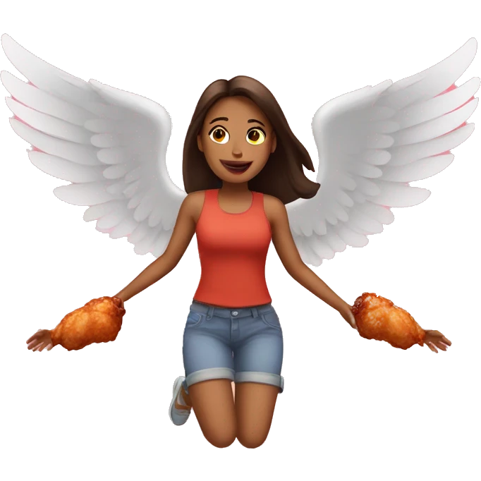 a girl flying with two bbq chicken wings on her back emoji