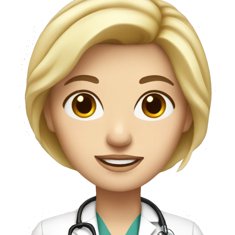 white skin female doctor, brown eyes, blonde hair emoji