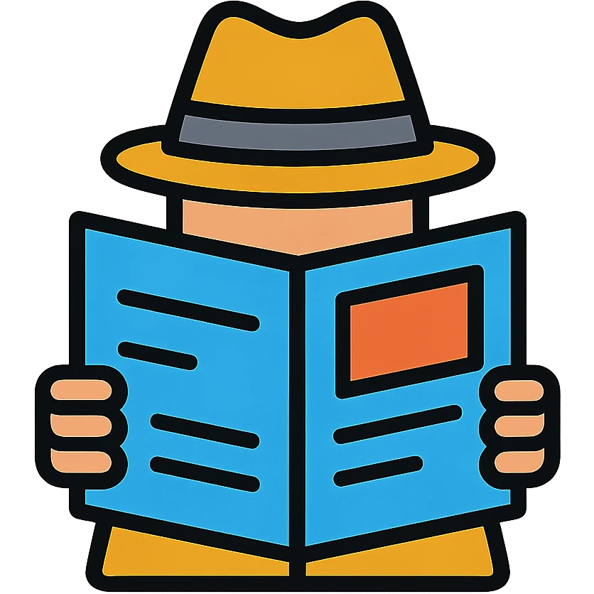 detective holding a newspaper in front of their face, only the detective's hat visible above the newspaper, color outline icon style emoji