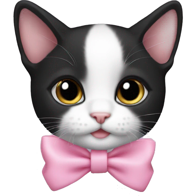 Tuxedo kitten with a pink bow emoji