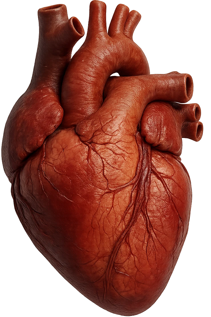 CUORE anatomico umano, iperrealistico 4k, isolato su sfondo bianco emoji