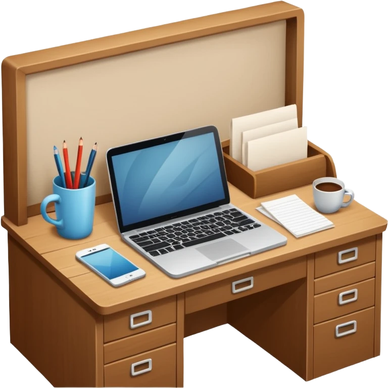 simple emoji of a cozy desk with a paper and a laptop on it emoji