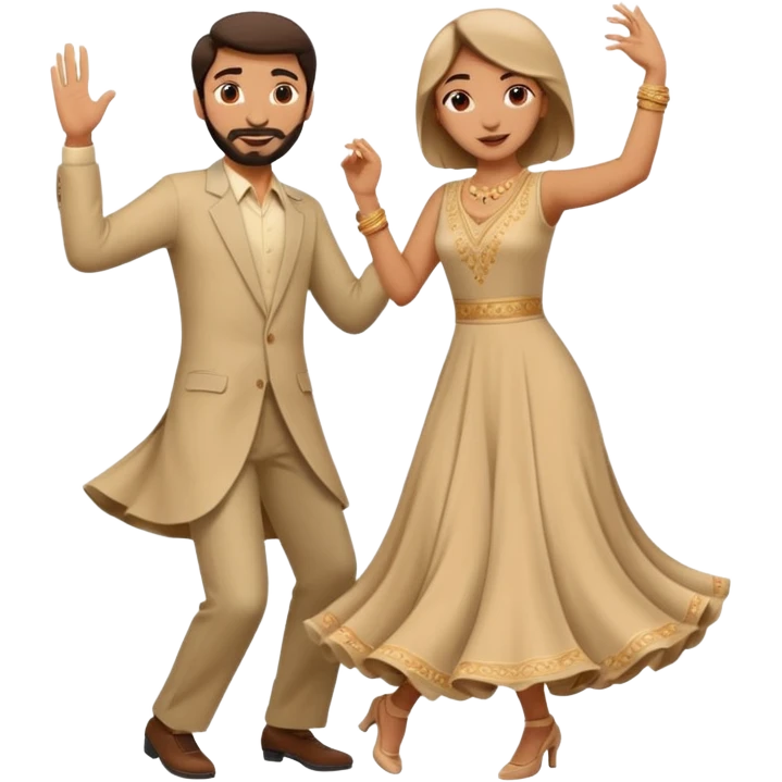 pakistani dancing man and woman fully clothed full body beige dress emoji