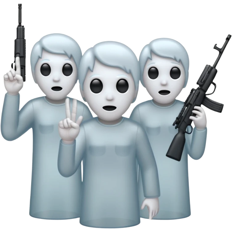 Fantasmas con un fusil moderno y haciendo haciendo en en forma de ✌️ con los dedos emoji