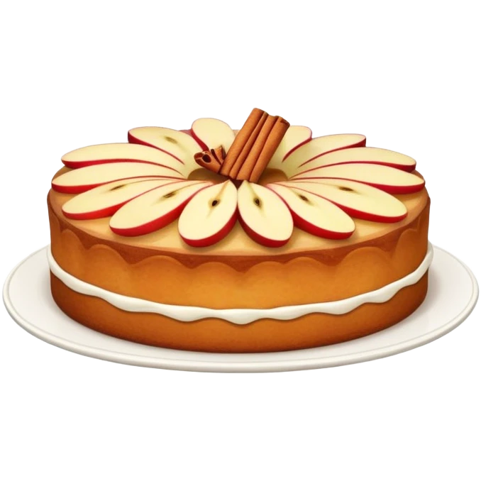cinematic-realistic-apfelkuchen-dessert-emoji,-depicted-as-a-classic-apple-cake-with-cinnamon-and-thinly sliced apples on the top a few neatly spread out-rendered-with-soft-textures-and-warm,-inviting-lighting. emoji