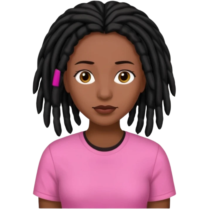 Woman dark brown skin with black locs pink shirt emoji