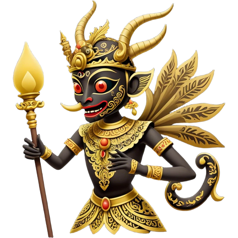 Wayang – Cinematic Realistic Wayang, depicted as intricately carved traditional Indonesian shadow puppets with expressive features and vibrant cultural motifs, set against a dark, dramatic backdrop with subtle glowing highlights that evoke the mystical art of shadow play. emoji