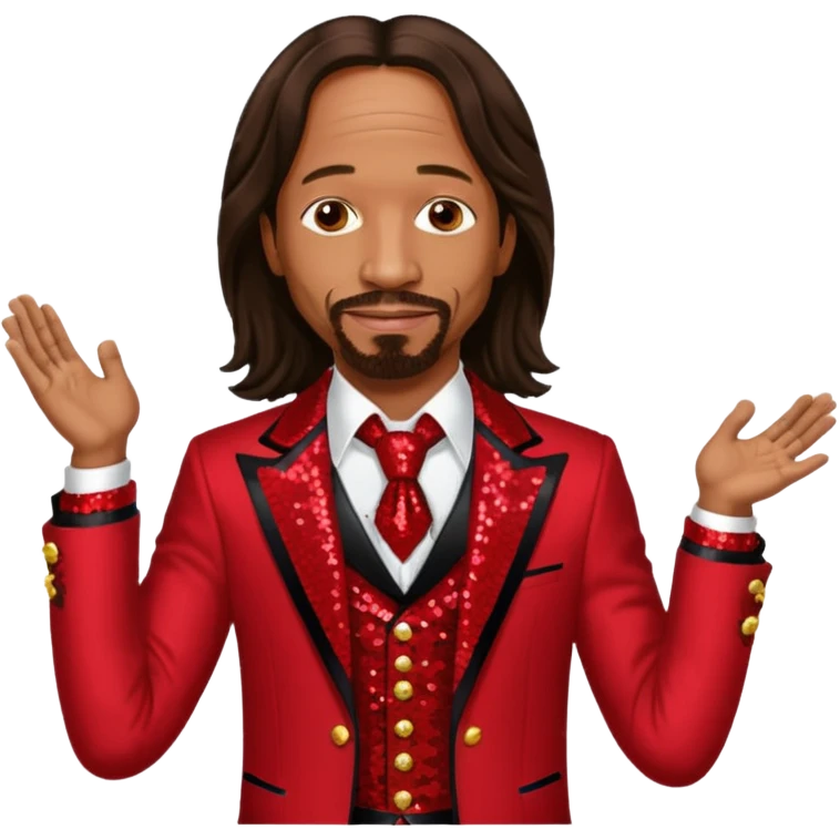 Katt Williams long dark brown hair, red sequin outfit emoji