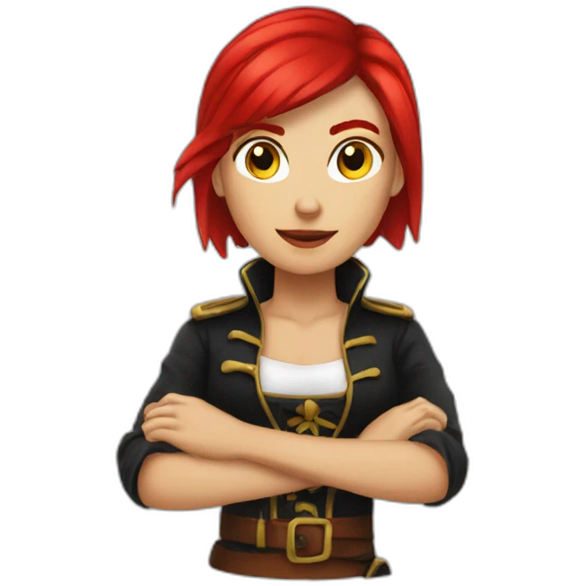 female-pirate-red-short-haircut-hook-hand emoji