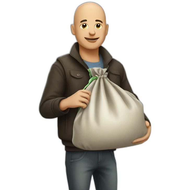 a bald guy holding a moneybag emoji
